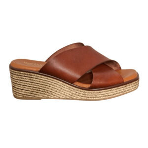 Bertuchi Leather Cross-Band Wedge Espadrille Sandals - Brown - 40 (Sp), 8 (US)